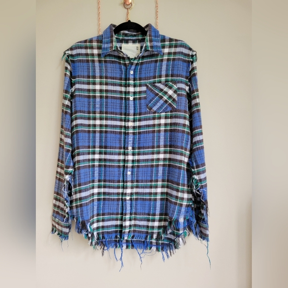 R13 Plaid print long sleeve intentionally distressed flannel size XS - Picture 1 of 12